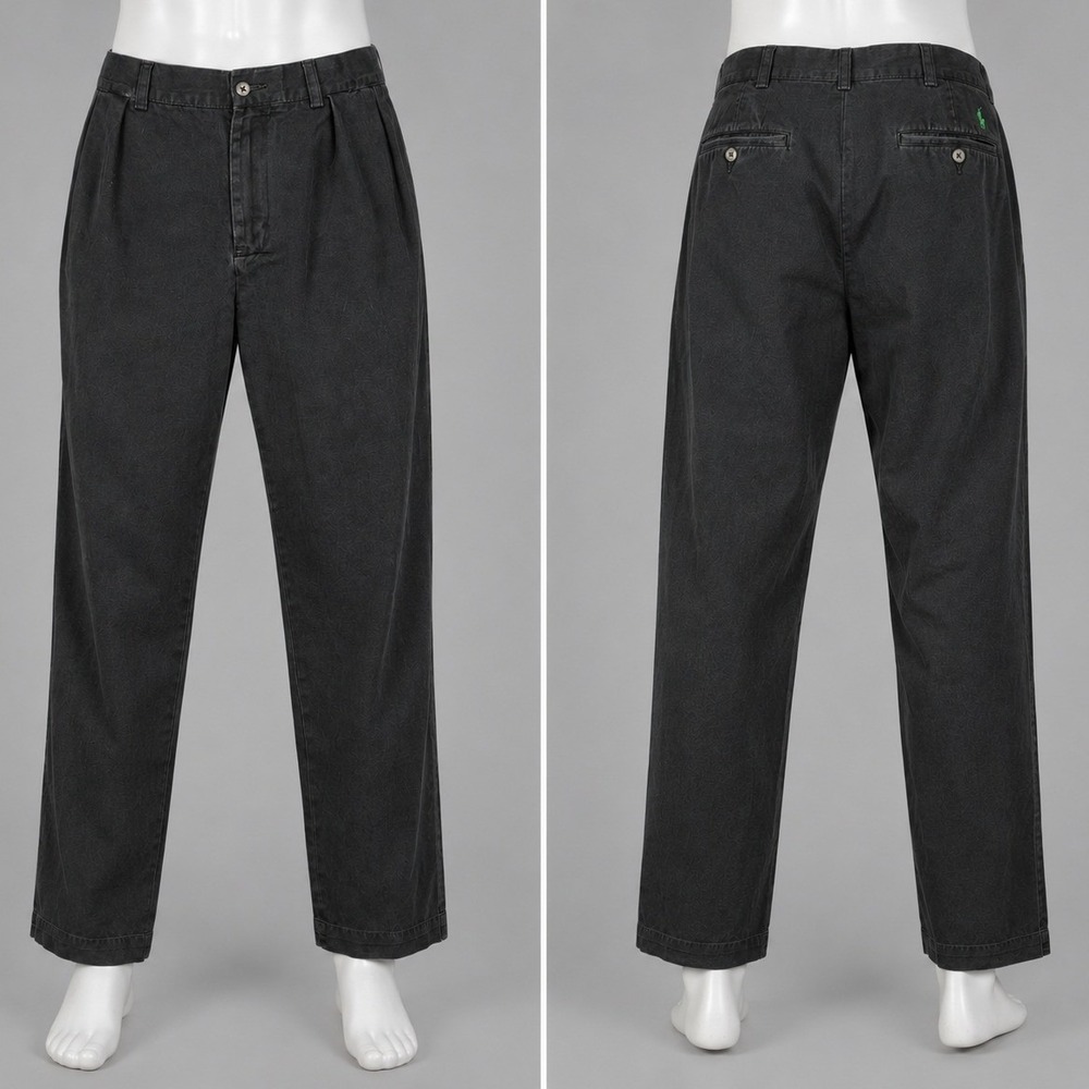 Polo Ralph Lauren Ethan Pant Mens 34x30(29) Black Pleated Relaxed Chino Cotton